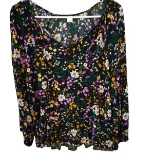 Romantic Floral Top Old Navy Long Sleeve Peek a Boo Neckline Lightweight L Girly